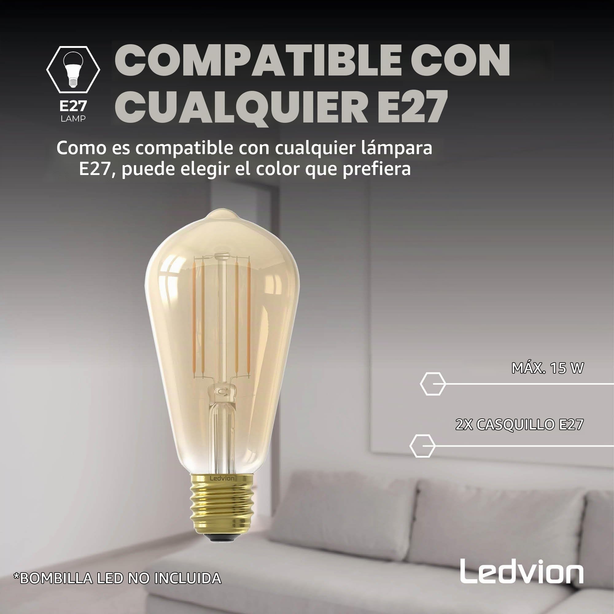 Ledvion - Lámpara de Pared LED, Casquillo E27, IP44, Negra, Para Dos Casquillos, Lámpara Exterior, Iluminación Exterior, Iluminación de Jardín
