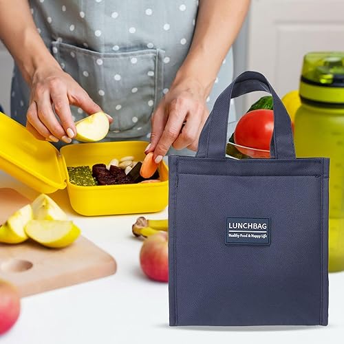Miniatura 6 de PATIKIL Bolsas aisladas para el almuerzo, paquete de 2 bolsas Bento reutilizables de 8 x 5 x 9 pulgadas, bolsas térmicas para el almuerzo, bolsa