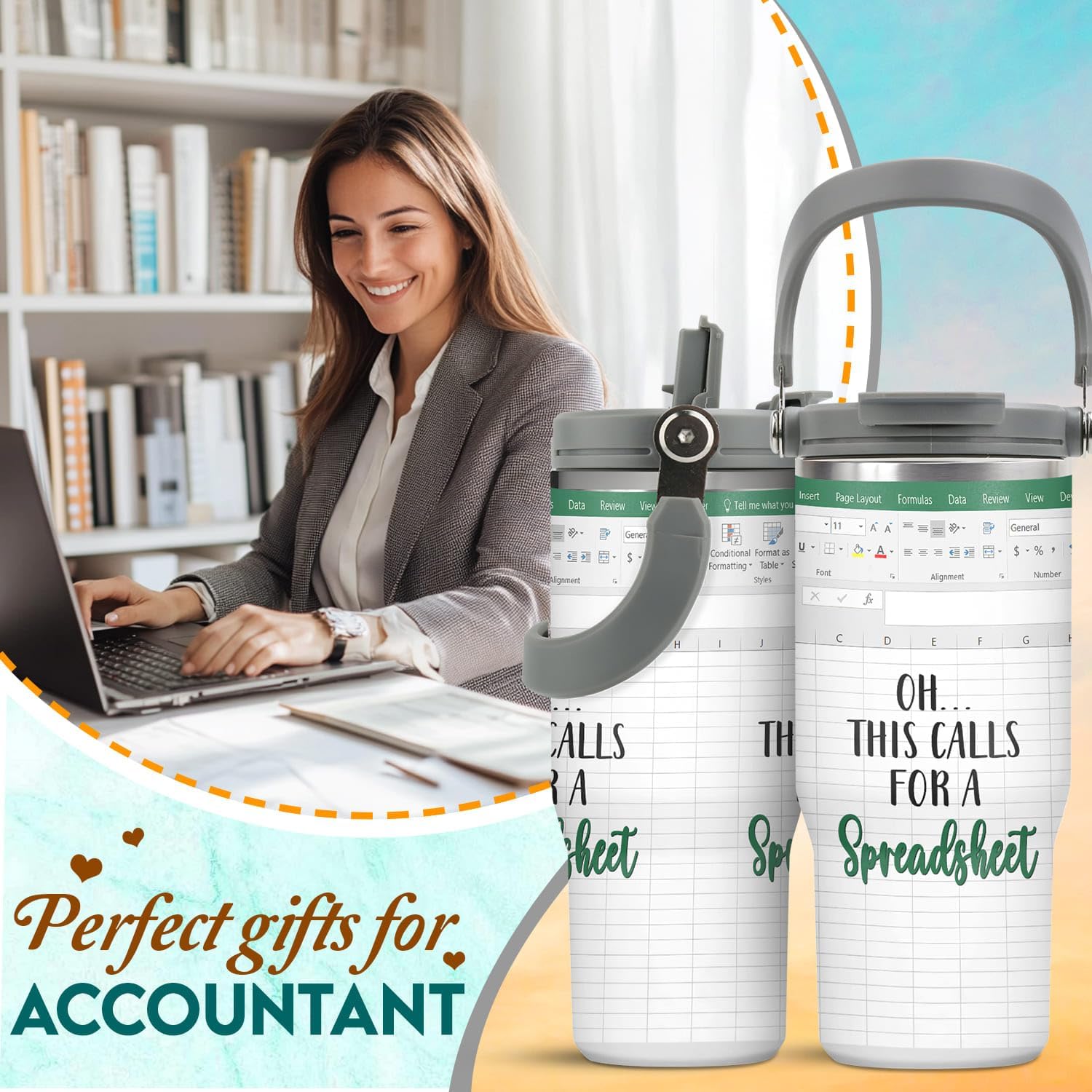 Accountant Gifts For Women, Men - Funny Spreadsheet, Excel Gifts For Accountant, CPA Nerd, Boss, Coworkers - Accounting Gift - Oh This Calls For A Spreadsheet 30oz Stainless Steel Tumbler With Handle - Image 2