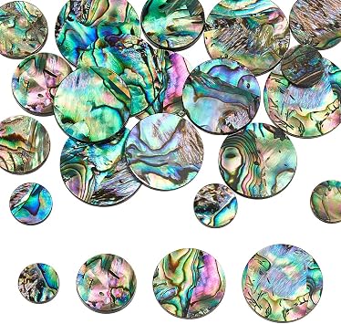 WADORN 4 Sizes Abalone Shell Cabochons, 20Pcs 10/14/18/20mm Natural Abalone Flat Round Loose Beads No Hole Coin Colorful Paua Stone Shell Cabochons for DIY Crafting Bracelet Necklace Making