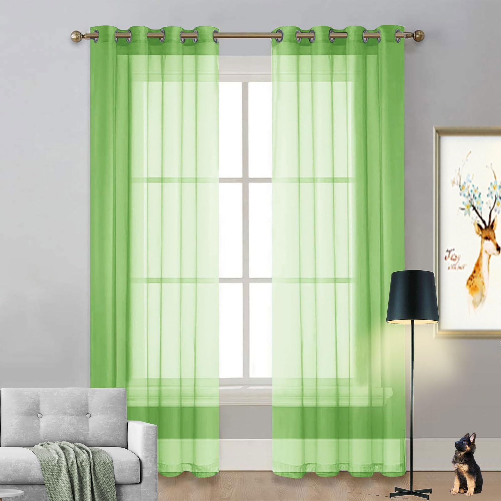 LIUNADM Cortinas Salon Modernas 100 x 120 cm Polyester Vertical para Oscurecer La Habitación Moderno Ojales Cortina Ventana Visillos Salon para Dormitorio, Comedor, Cocina, Verde