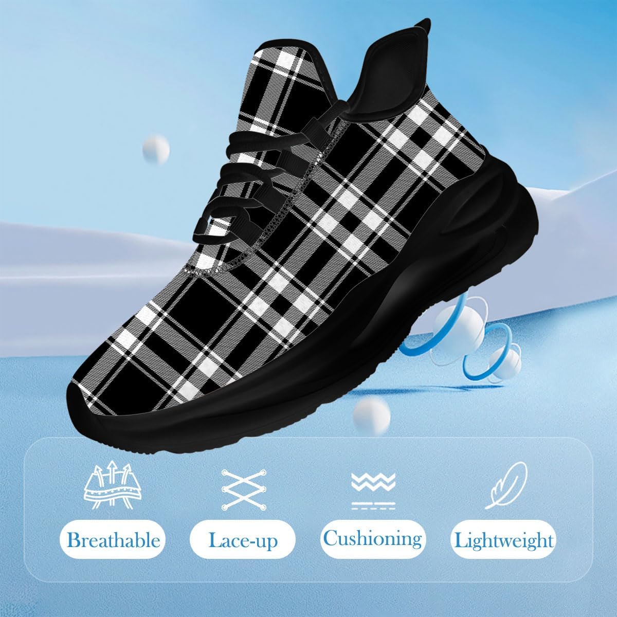 Plaid Running Shoes for Women Men Buffalo Tartan Plaid Casual Tennis Walking Sneakers