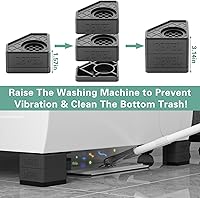 Vista 4 de SEISSO Almohadillas antivibración para lavadora. Paquete de 4 pedestales para lavadora y secadora, almohadillas de goma apilables de alta Negro
