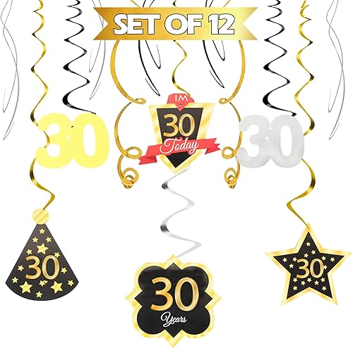 Miniatura 544 de LINGTEER Happy 65th Birthday Decorations Set - 12Pcs Black & Gold Swirls Streamer,Happy Birthday Bunting Banner,Cheers to 65 Years Old Bday Party