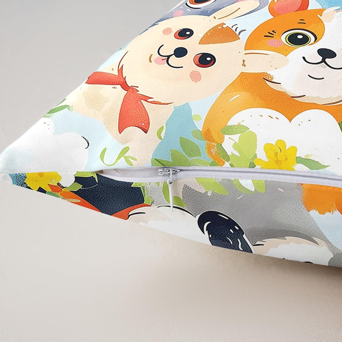 Kawaii Dog Throw Pillow Covers Pack of 2,Cute Animal Flower Cushion Covers for Kids Girls Teens Colorful Puppy Pillow Cases Cartoon Pet Living Room Sofa Bed Decor,18" Lx18 W image 4