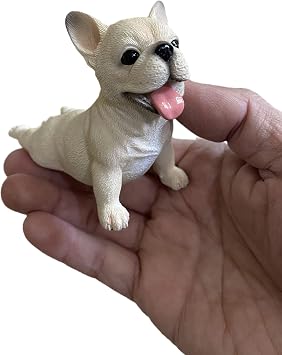 Cute Tongue Out French Bulldog Statue, Small Bulldog Figurine, Bulldog Sculpture Memorial Gift, Collectible Home Decor Figurine Cream Color, L 3.74" x W 1.88" x H 2.75"