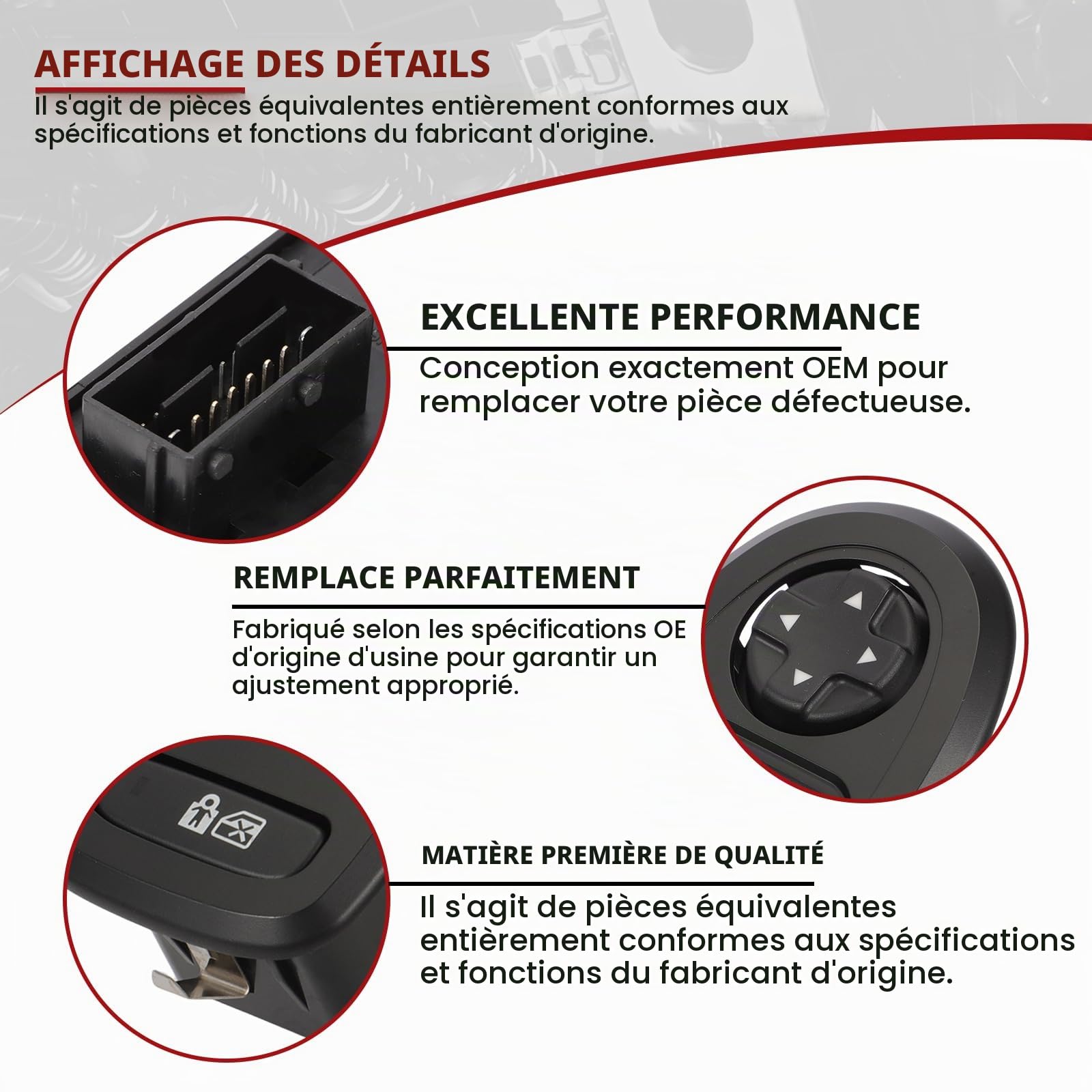 32 Broches Interrupteur de Lève Vitre pour 308 508 C5, 96644917XT Fonction Rétroviseur Rabattable Électrique Confortable Bouton Vitre de Fenêtre 96631328XT 96660257XT 96644915