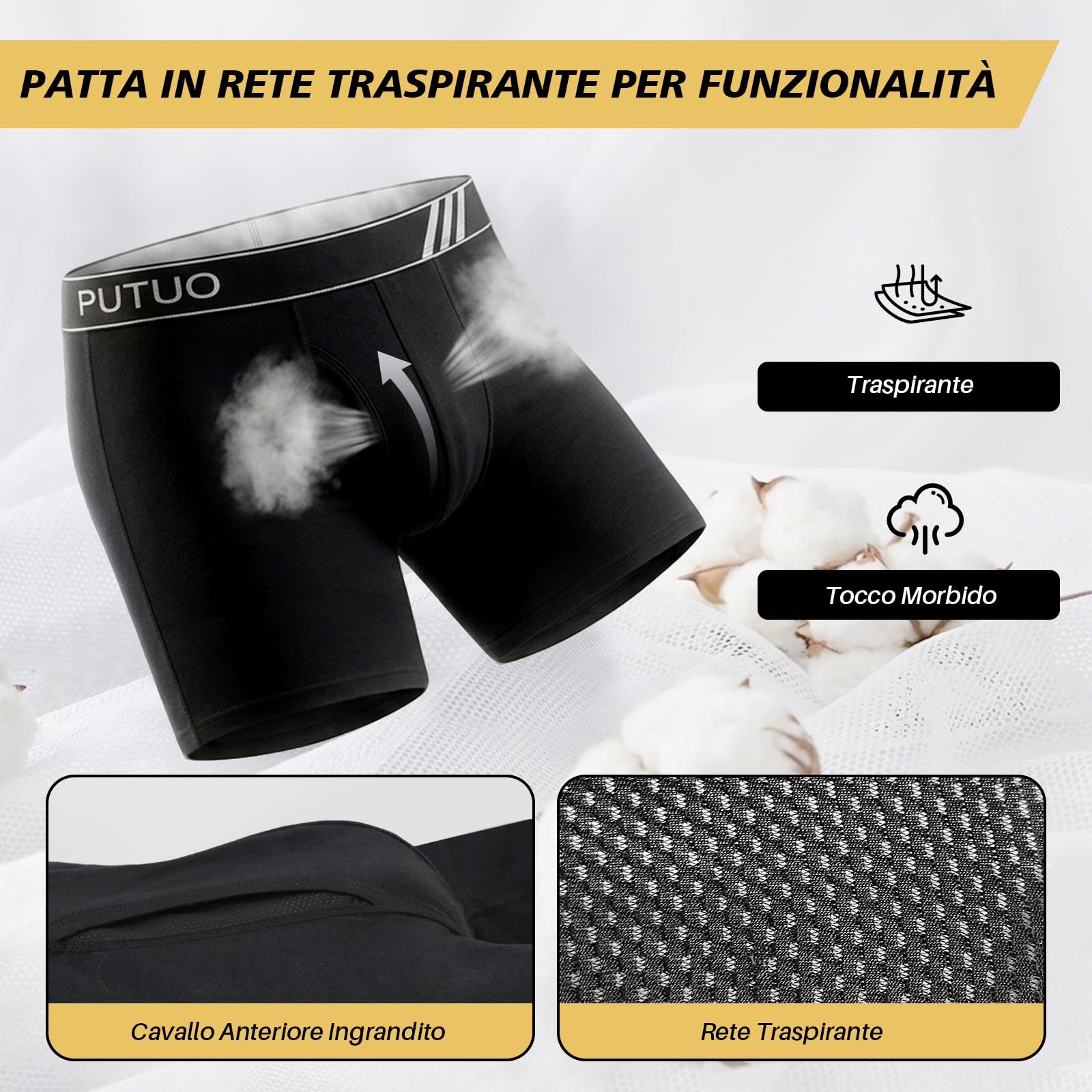 PUTUO Boxer Uomo Taglie Forti: Boxer a Gamba Lunghi per Uomo in Cotone Intimo - Mutande con Apertura a Crotto Aumentato Ceinture Elasticizzatai Confortevoli e Traspiranti 4 Paia XL-5XL
