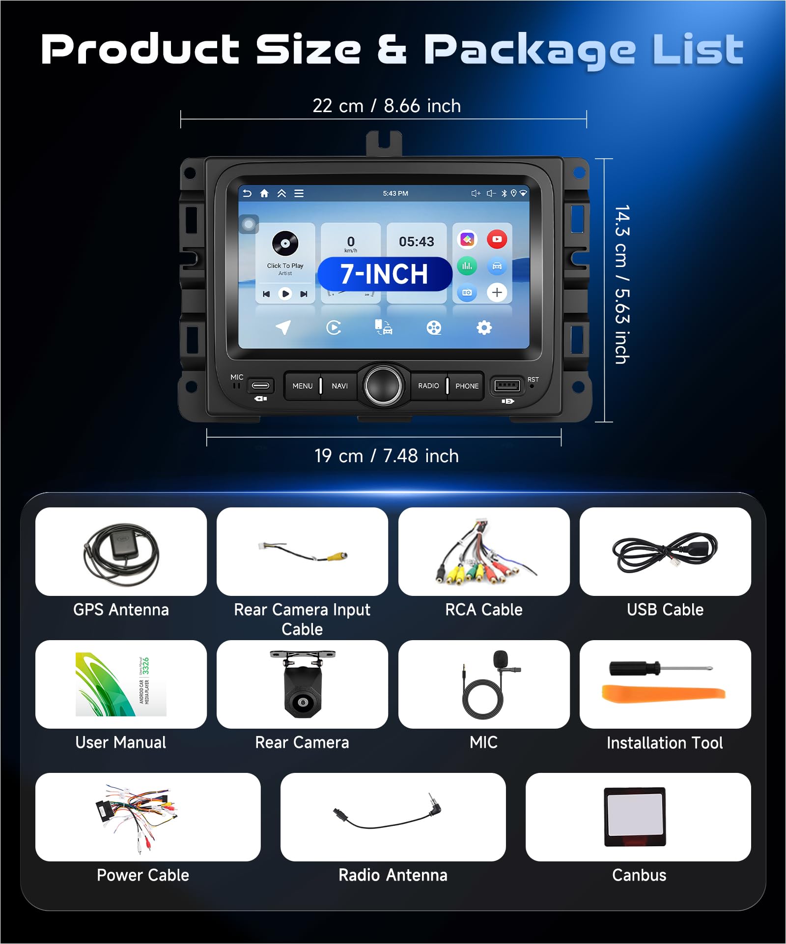 4G&128G VECHTEL 7" Radio samochodowe do Jeep Renegade (2016-2021) / Jeep Compass (2017-2020) z CarPlay Android Auto, Android 15, ekran dotykowy, Bluetooth RDS / radio FM, nawigacja WiFi / kamera