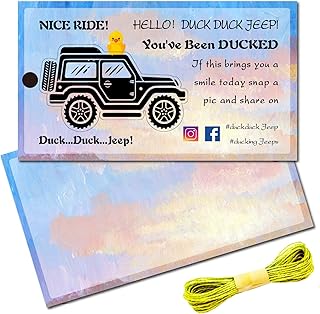 CREATCABIN 50Pcs You've Been Ducked Cards Duck Tags Card Ducking Game DIY Jeep Duck Card with Hole and Twine for Rubber Ducks Jeeps Car Decor 3.5 x 2 Inch-Duck Duck Jeep（Jeep (AJEW-CN0001-37F-US21)