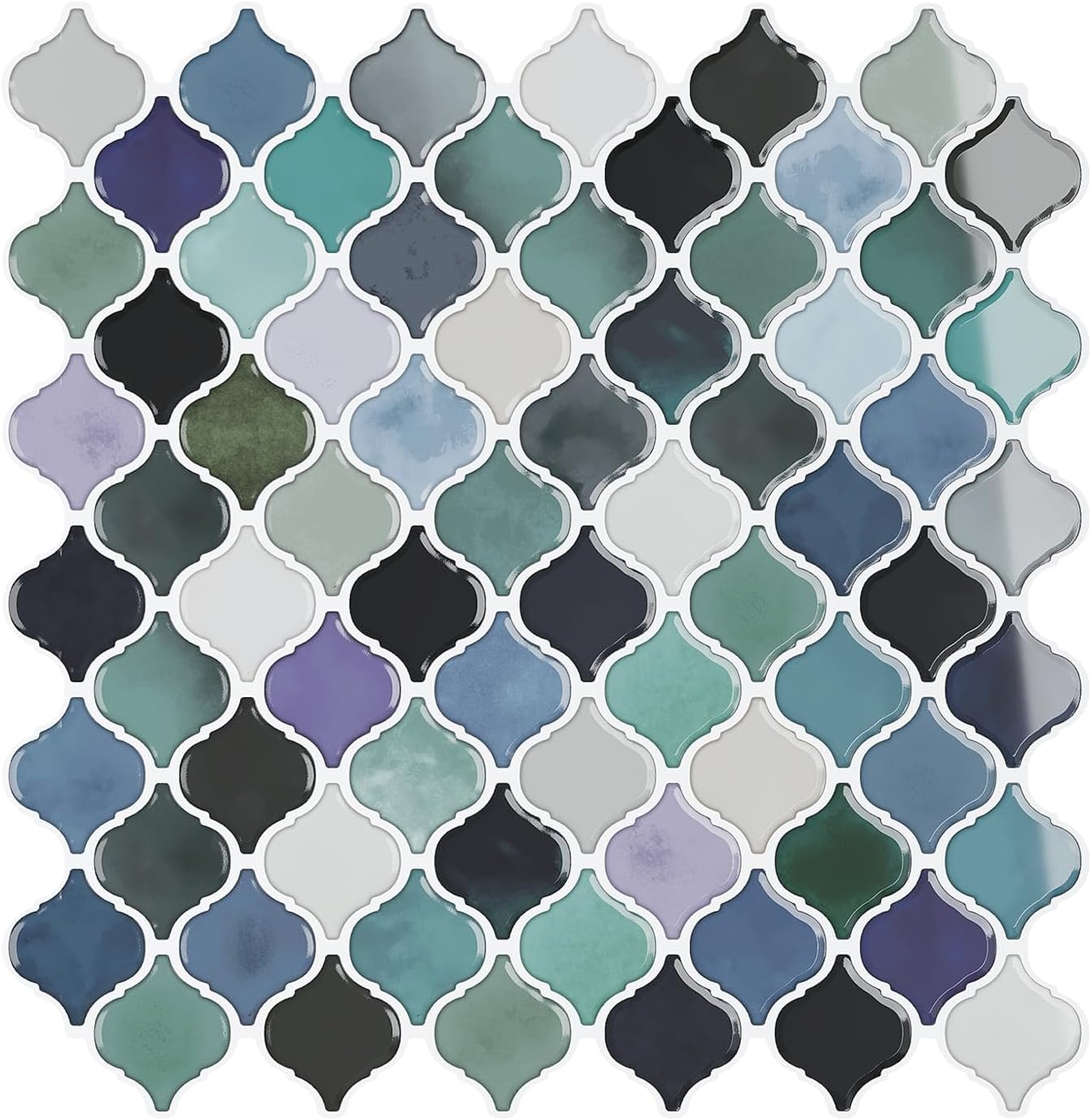 VEELIKE 12 Sheets Teal Blue Arabesque Backsplash Tile Peel and Stick Backsplash for Kitchen Wall Green Back Splash Stick on Tiles 12''x12'' Self Adhesive Waterproof Ceramic Tile Stickers for Bathroom
