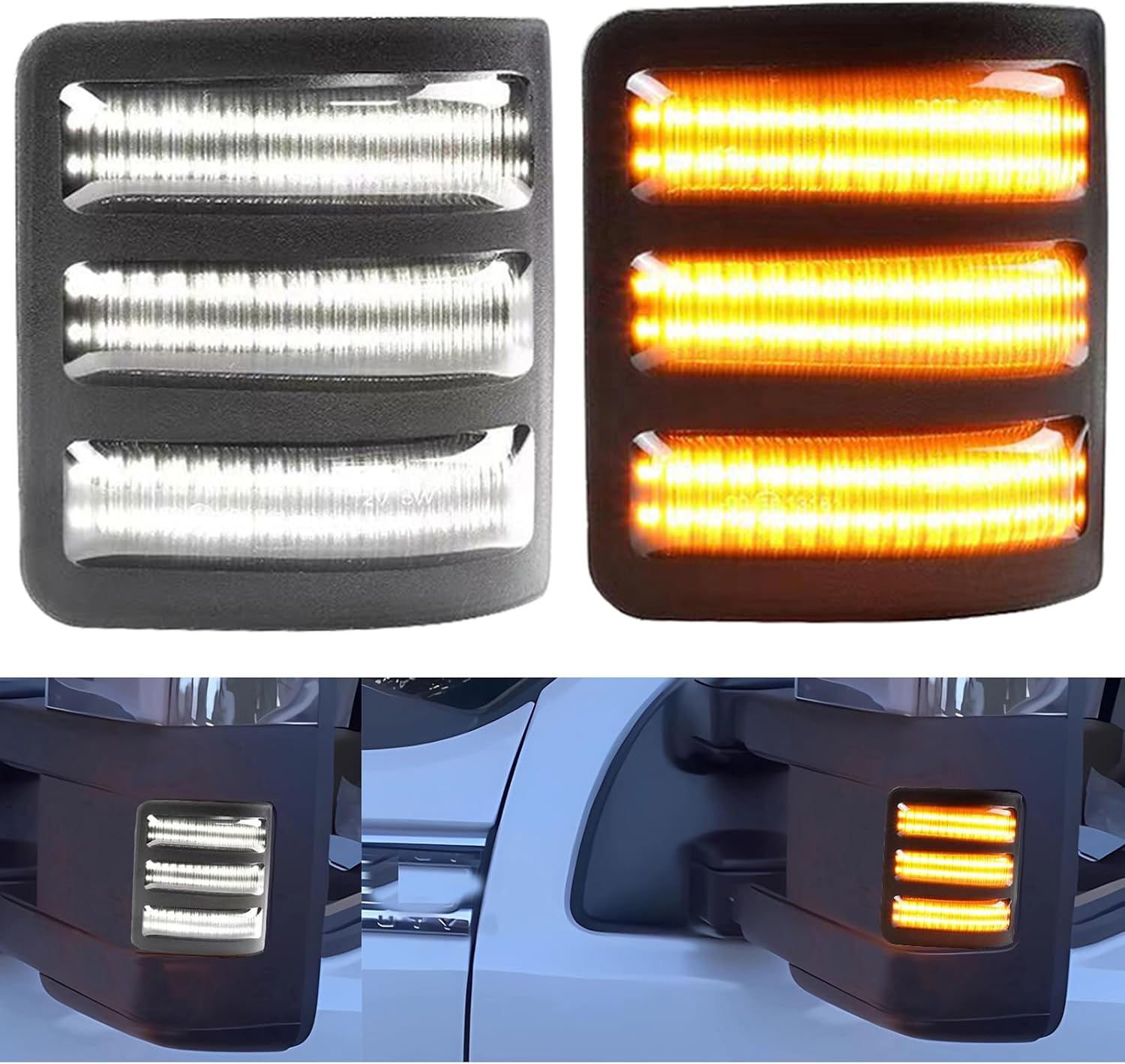 Sequential Side Mirror Marker Turn Signal Light Running Lamp DRL Replacement for For’d F250 F350 F450 F550 Super Duty Dual-Function Dynamic Turn Signals & Running Lamp