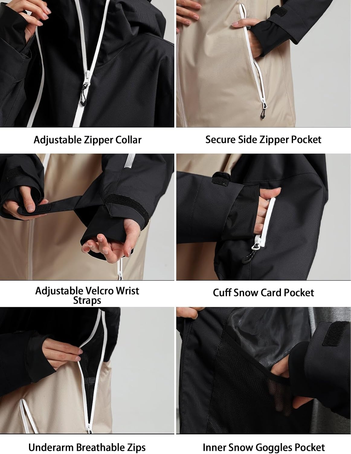 GSOU SNOW Mens Snowboard Jacket Ski Coat Women Waterproof Insulated Baggy Snowboard Coat Winter Hooded Mountain Hiking Warm