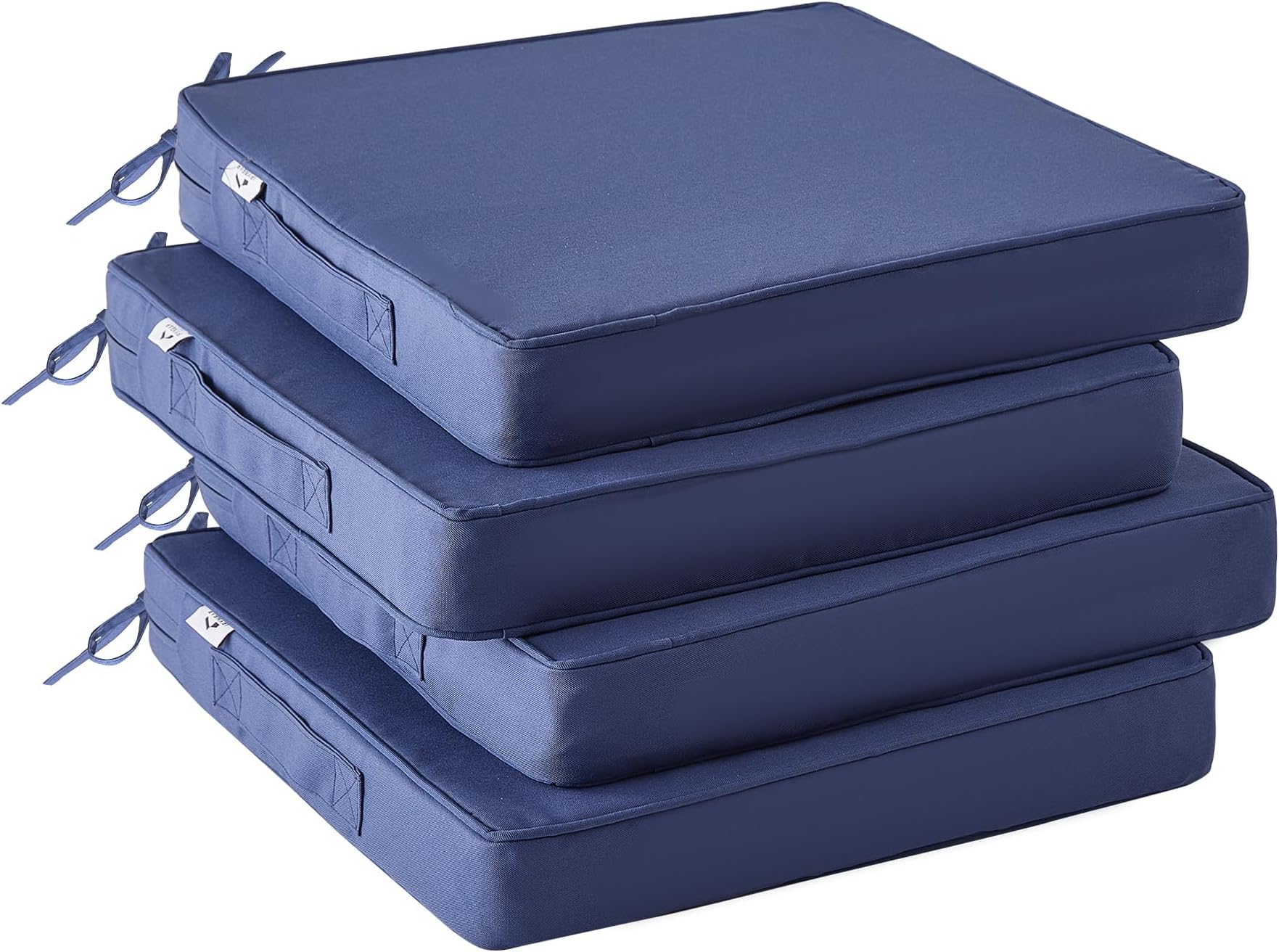 IPYNBAP Outdoor Chair Cushions Set of 4, Waterproof and Fade Resistant, 300GSM Polyester Fabric, 30D High-Density Foam, 19” x 19” x 3” Square, Navy Blue