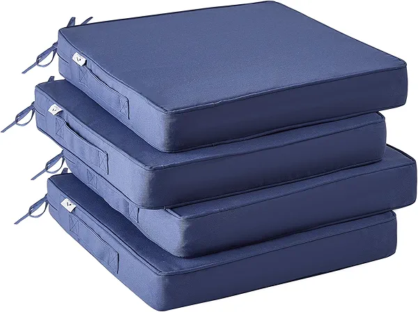 IPYNBAP Outdoor Chair Cushions Set of 4, Waterproof Outdoor Seat Cushions for Patio Furniture, Patio Chair Cushion with Handle and Ties, Square Out Door Chair Pads,19" x 19" x 3", Navy Blue