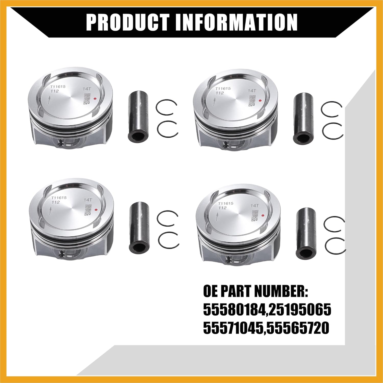 No.25198520 / Inner/Engine Piston and Pin and Snap Ring for Chevy Cruze 1.4L L4 2011-2016 / Piston Rings Kit/Metal / 1 Set/Silver Tone Replacement