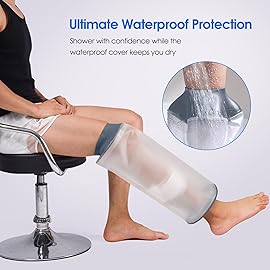 COMFYTHERA Waterproof Cast Cover for Shower Knee Wound Protector Bath Adult Watertight Cast Bag Showering for Surgery, Burns Reusable (D-Knee)