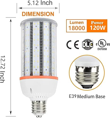 Miniatura 4 de NS Bombilla LED de maíz de 120 W, 18000 lm, 5000 K, luz diurna, bombilla LED blanca fría E39, lámpara semicerrada abierta aplicable a