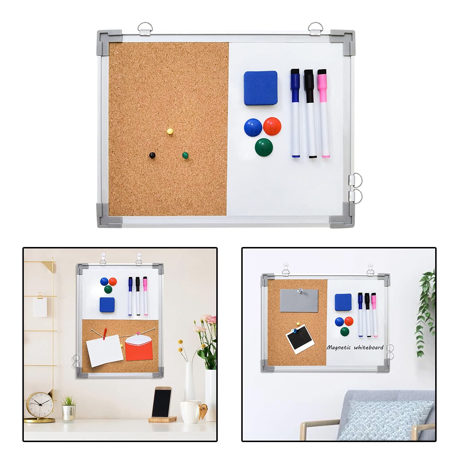 Petit Tableau Blanc En Liège 40,6 X 30,5 Cm - Magnétique Effaçable à Sec Avec Cadre Aluminium