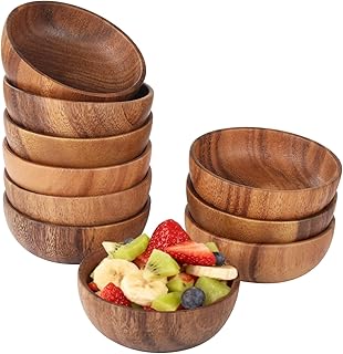 10 Pcs Wooden Bowls, 3.9 in Small Walnut Bowls, Natural Texture, Safe, No Peculiar Smell, Lightweight and Portable, with Heat Insulation, Perfect for Serving Fruit, Snacks, Dips