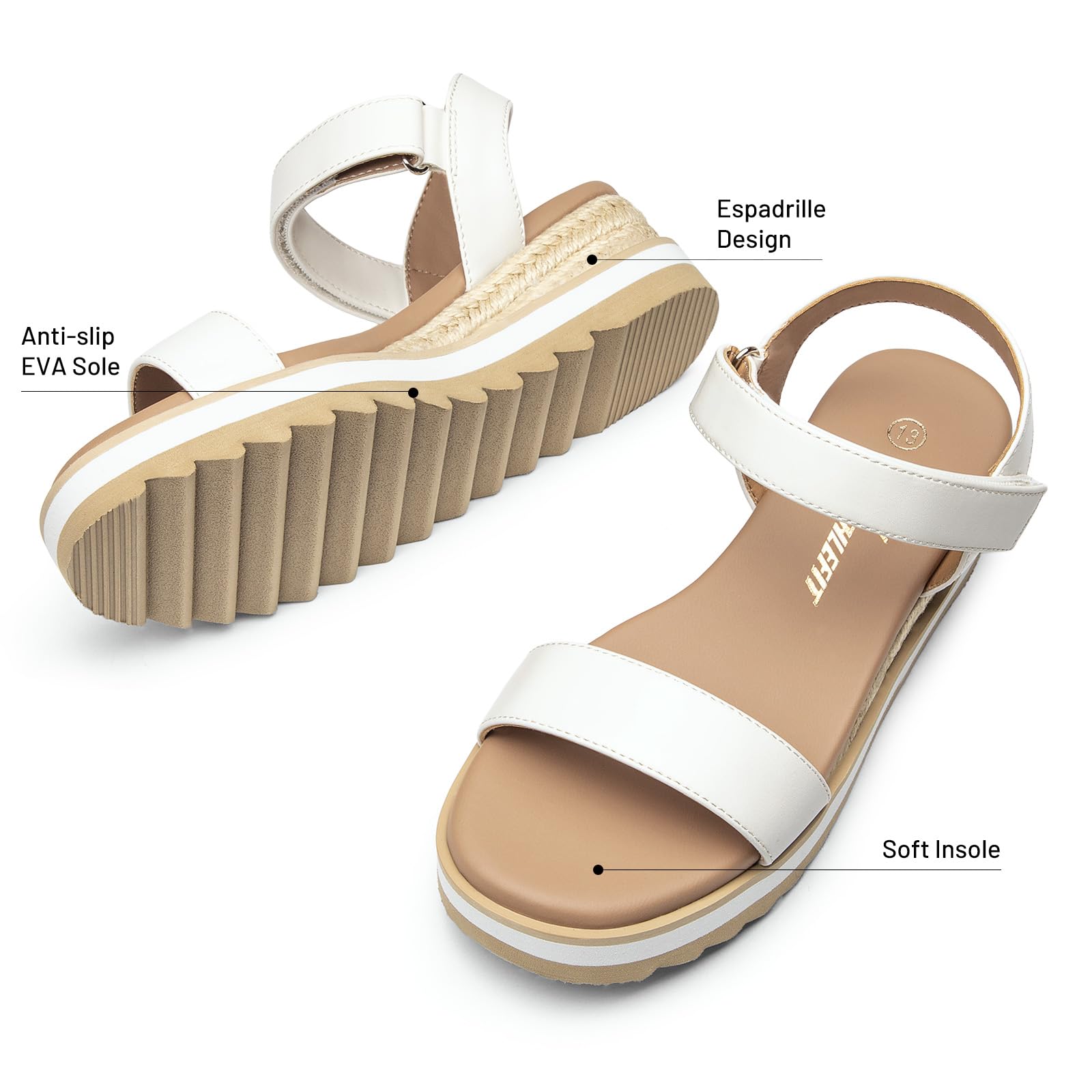Athlefit Girls Platform Wedge Sandals Open Toe Espadrille Sandals Ankle Strap Summer Dress Shoes for Toddler Little Big Kid — view 6