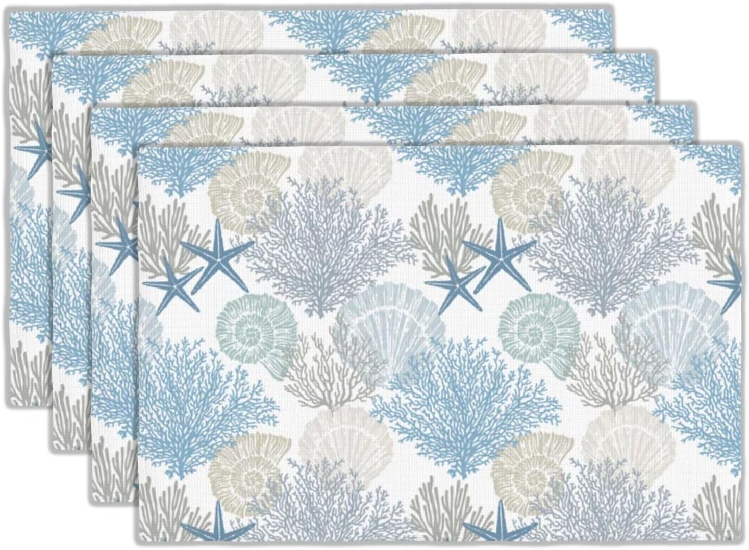 Sea Place Mats Beach Theme,Doupoo Heat Resistant Coastal