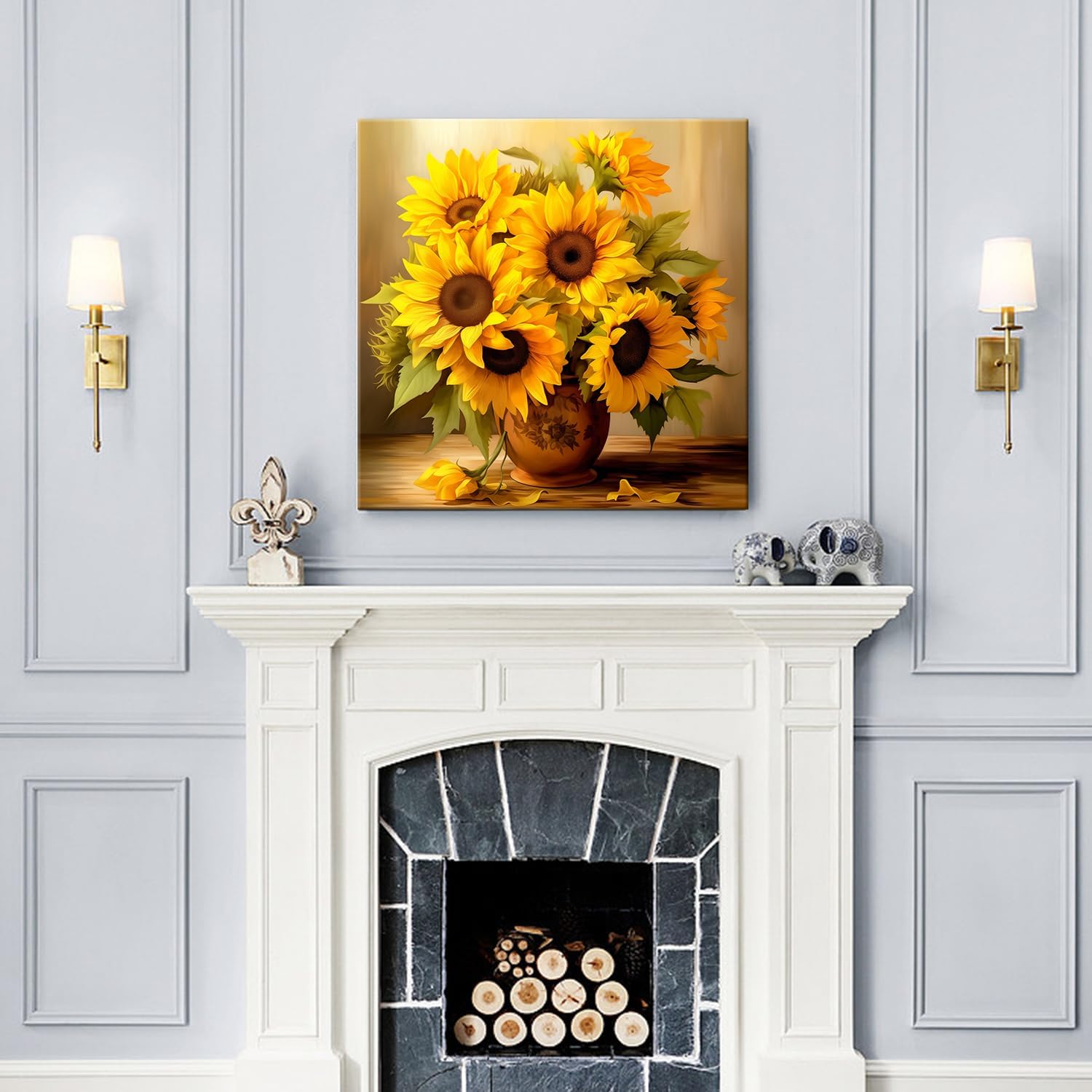 GLOKAKA Sunflower Wall Art Sunshine Sunflower Bathroom Decor Artwork Farmhouse Countryside Vintage Kitchen Print Painting Vintage Flower Picture for Bedroom Living Room Decor