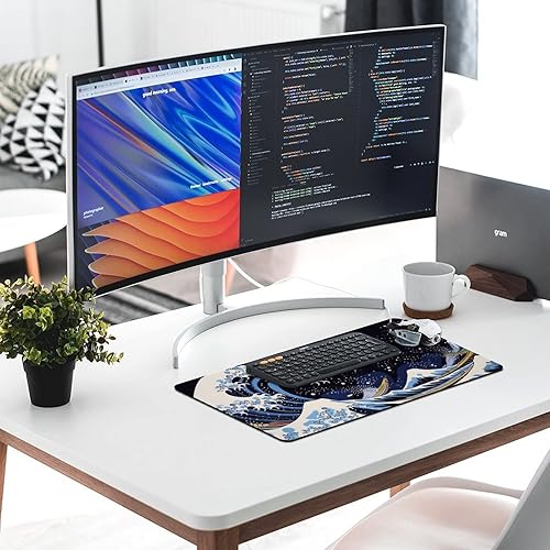 Miniatura 5 de Alfombrilla de escritorio japonesa sobre escritorios, alfombrilla grande para mouse con olas de mar Kanagawa, alfombrilla de mouse para escritorio,