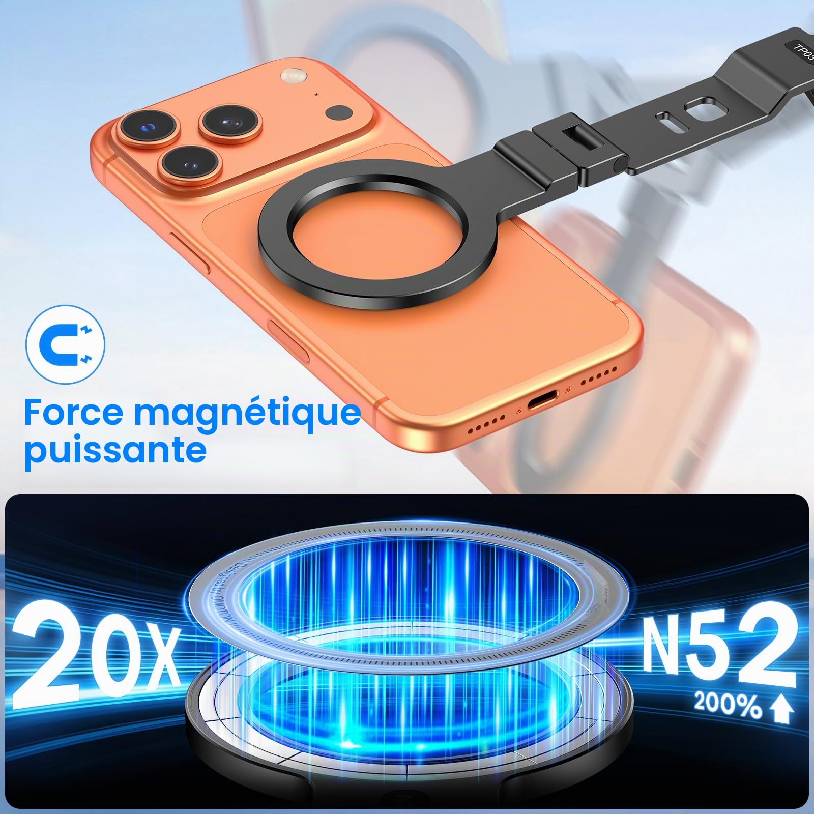 OMOTON TP03 Rotation à 360° pour trépied MagSafe, trépied magnétique ultrafin de 12mm avec vis et Crochet 1/4", pour iPhone 17/16/15 Pro Max, Support de téléphone pour vlog, Salle de Sport, Voyage
