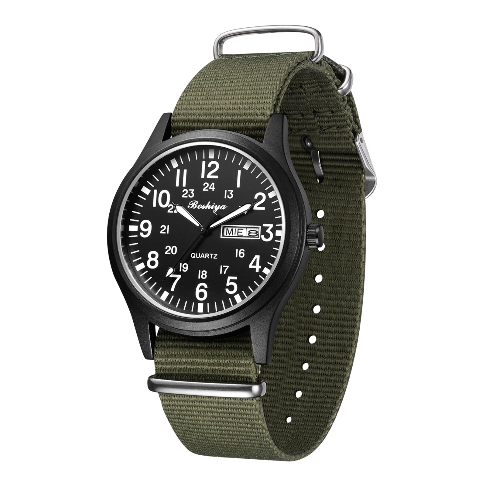 BOSHIYA Military Watches for Men Sports Waterproof Mens Watches for Army Tactical Field, Luminous Analog Quartz Military Watches 12/24Hr Display