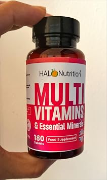 Multivitamin Tablets - Multivitamin for Men & Women -180 Tablets 1 Tablet a Day with Water -with Essential Multivitamins and Minerals Like Iron, Zinc, Vitamins C -Vegan -Halal HALO Nutrition