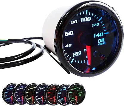 2 Oil Pressure Gauge Meter with Sensor Tinted 7 Color Car Digital LED 0-140 PSI 52mm Oil Press Gauge