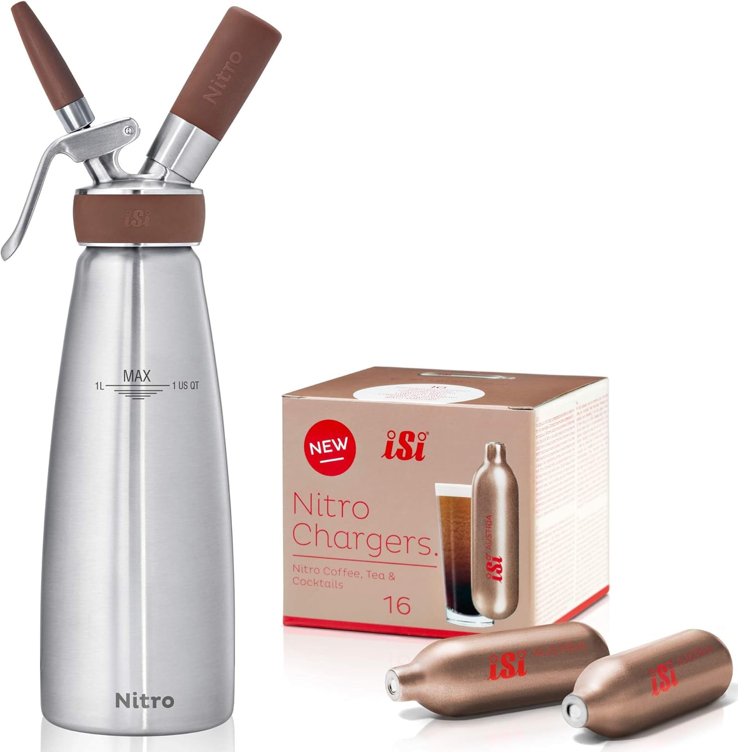 iSi North America 1 Qt Nitro Whip, Case of 16 – Create Smooth Nitro Brew Coffee & Cocktails with Stainless Steel Dispenser, Dishwasher Safe Nitro Cold Brew Dispenser – Ideal for Home/Professional Use