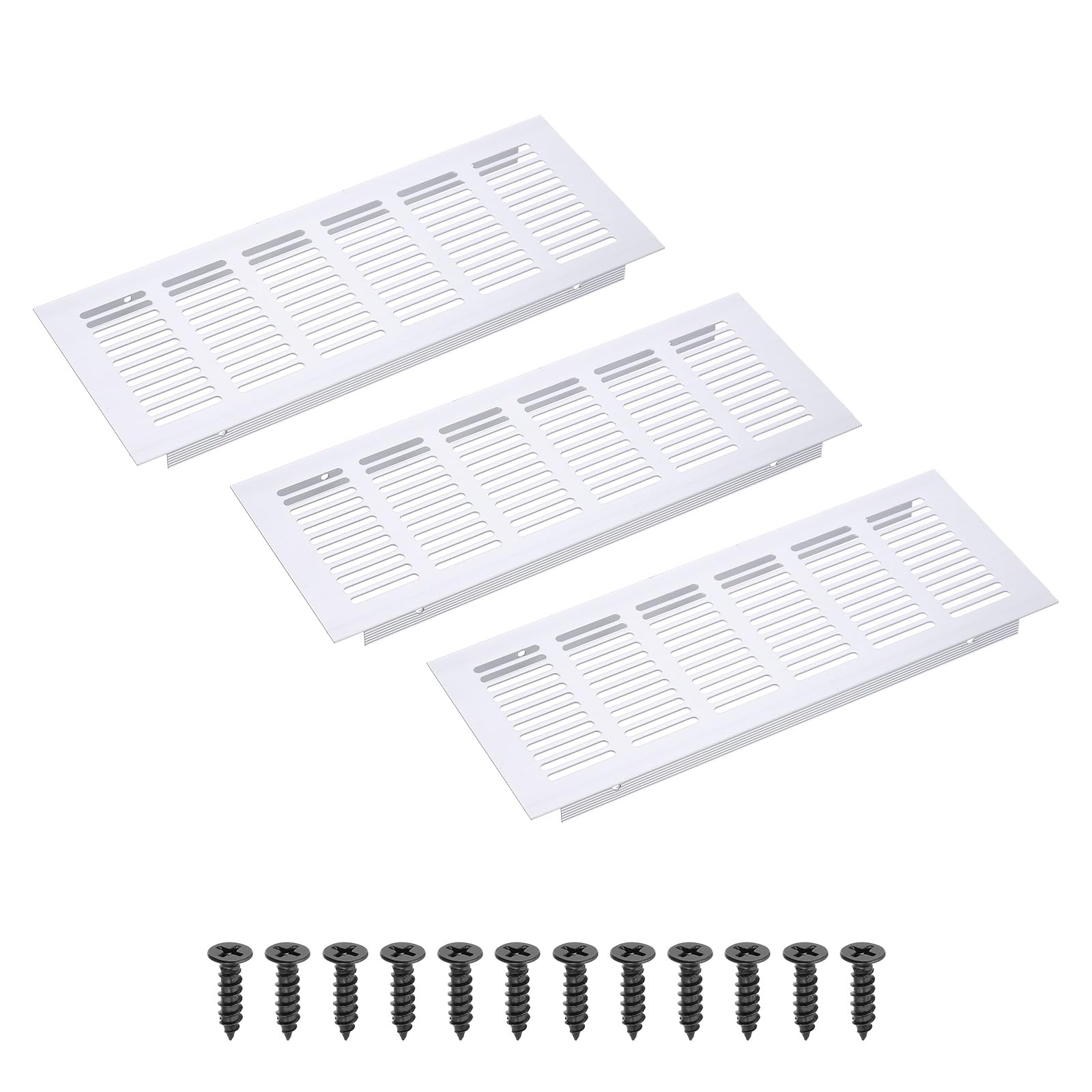 PATIKIL 10 x 4 Inch(250mm x 100mm) Rectangle Ventilation Grille, 3PCS Aluminum Air Vent Cover Louvered Ventilation Cover with Mounting Screws for Cabinet Closet Door Wardrobe, Silver