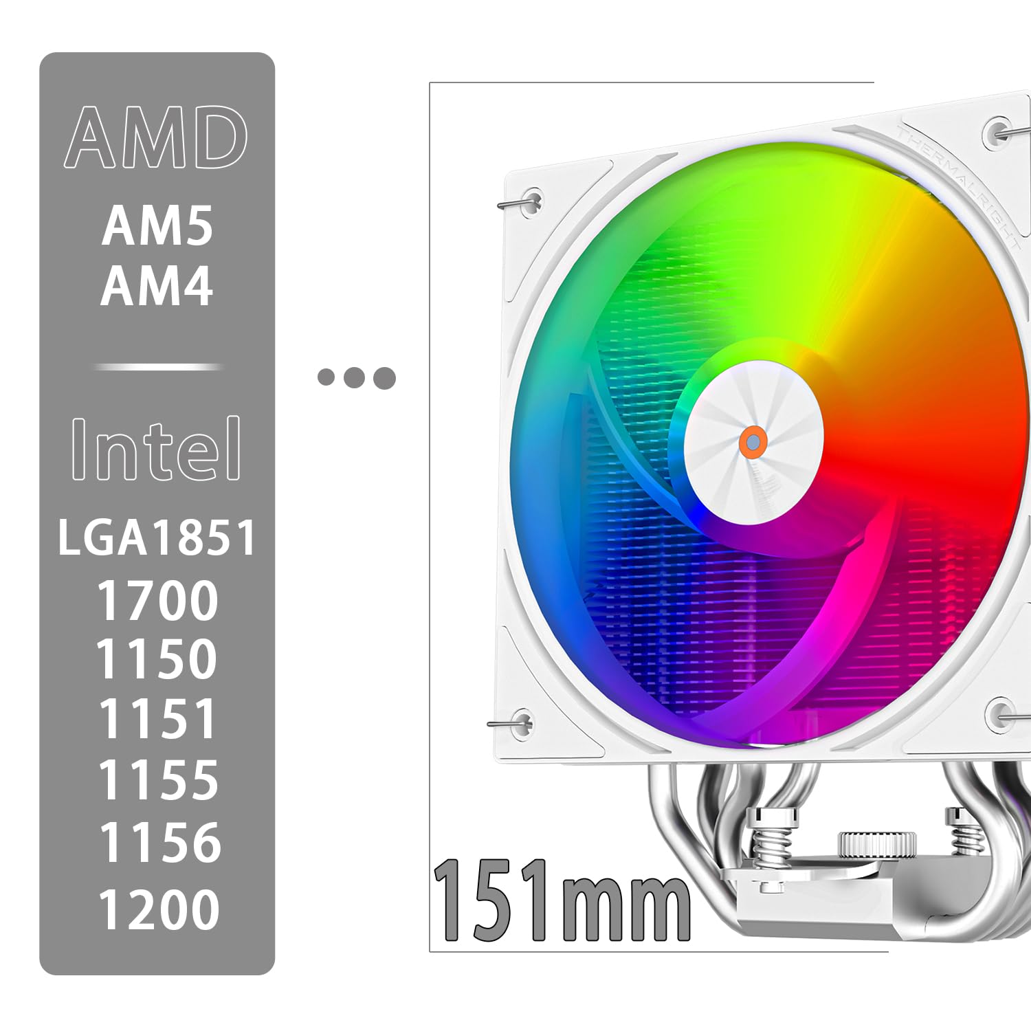 TR-Thermalright Assassin X 120 Digital ARGB White chłodnica procesora, 4 x 6 mm, wentylator PWM 120 mm, 2000 obr./min, Digital Display Board Top Cover, do AM5/AM4, Intel Lga1851/1700, biały
