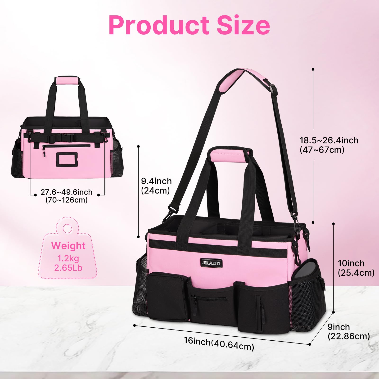 JKAOO Sac De Rangement Pour Produits Nettoyage – Grand Modèle étanche – Bandoulière Et Ceinture Réglables – 40,6 X 22,9 X 25,4 Cm