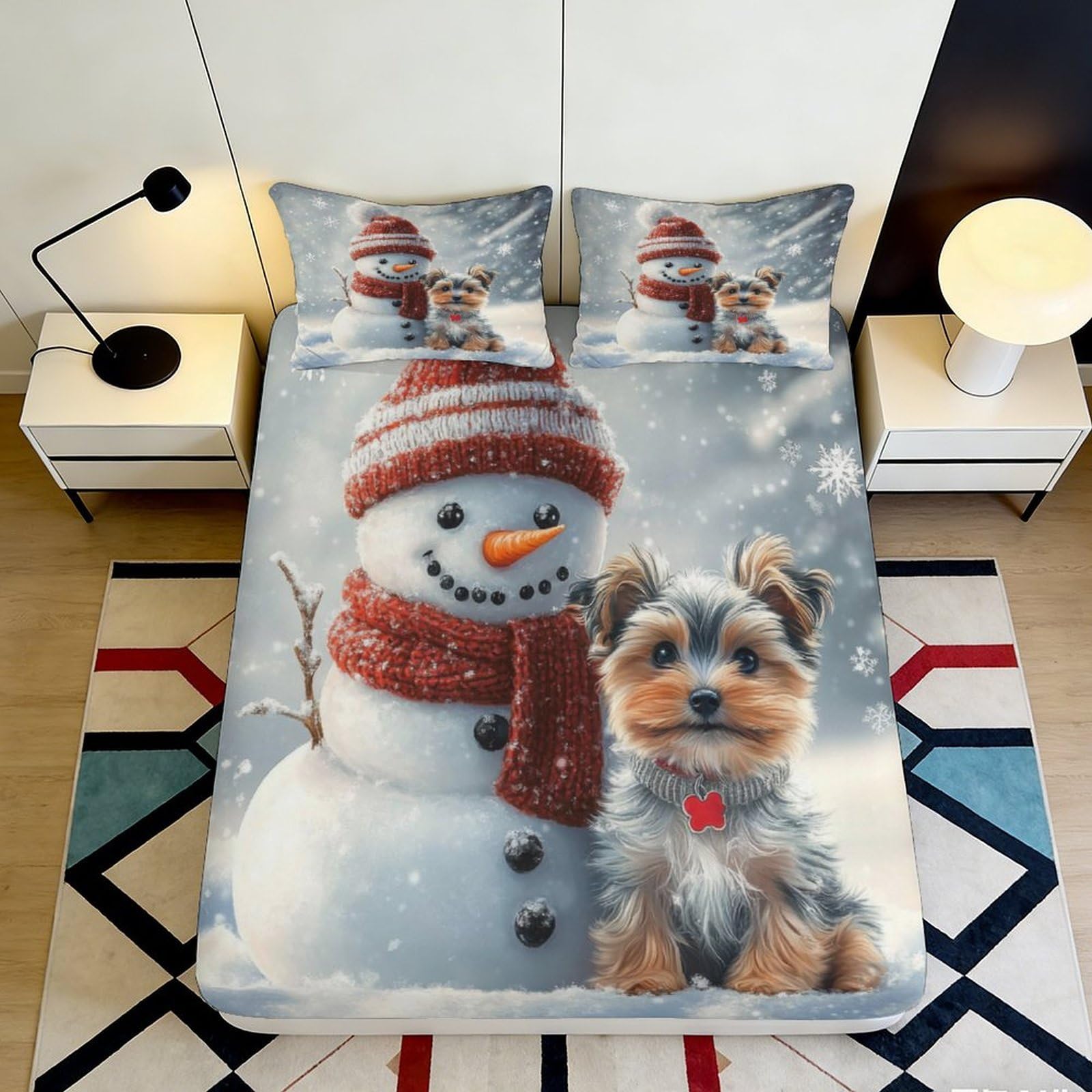 Jqzkxnhpbr Style-5 3D Printed Snowman Dog Fitted Sheet Microfiber Soft Breathable Winter Bed Sheet For Bedroom Guest Room Decor 90X200x25cm