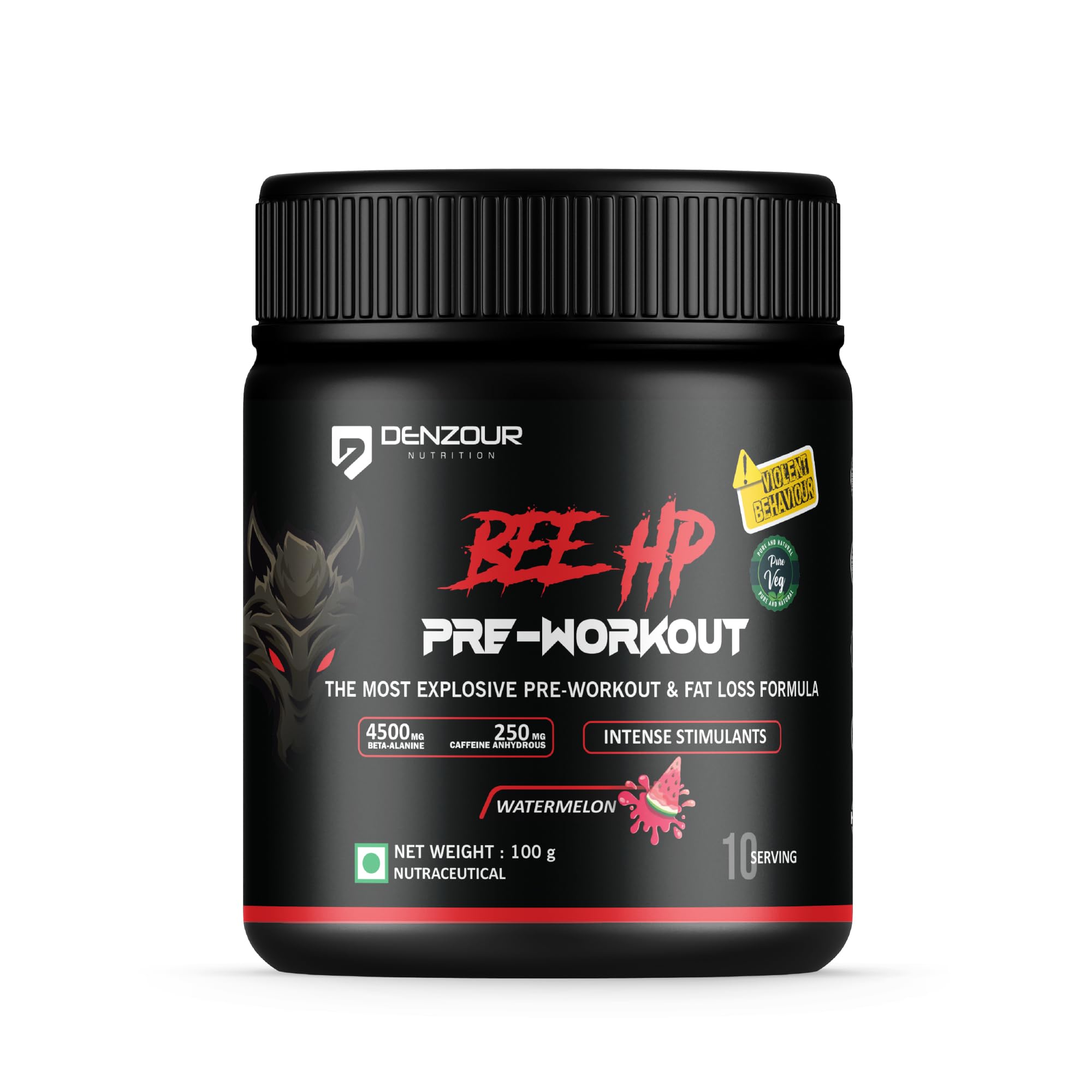 DENZOUR NUTRITION Bee-Hp Pre-Workout,Most Explosive Muscle Pump With Fat Loss Formula,250mg Caffeine,750mg Creatine Monohydrate and 4500mg Beta-Alanine (100 g,Watermelon),powder,1 count,10 Servings-image-44