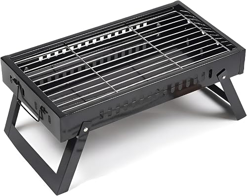 Amazon Brand - Umi UrbanFlame BBQ Grill for Indoor & Outdoor Cooking| Traveler Compact Foldable Tandoor Charcoal Barbeque Grill Set| Tabletop, Portable, Easy Assembly- (Black)