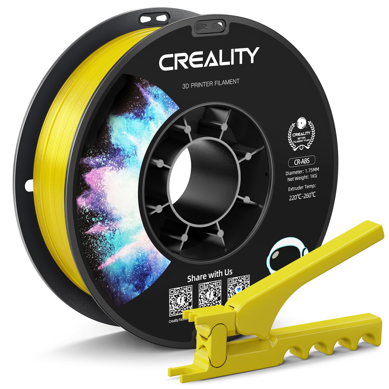 Creality ABS Filament 1.75mm Yellow, Excellent Resistance, Odorless Non-Toxic, Stability, Tough, Neatly-Wound Spool, 1kg(2.2lbs) Printing Filaments