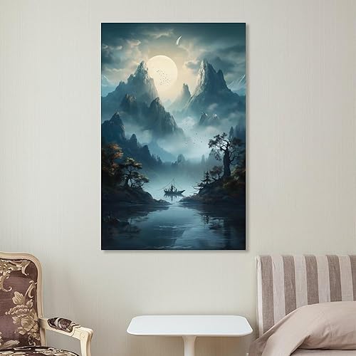 Vista 7 de Arte de pared, pintura de paisaje y paisaje oriental, pintura decorativa, pósteres artísticos, pintura fotográfica de pared, póster colgante, imagen