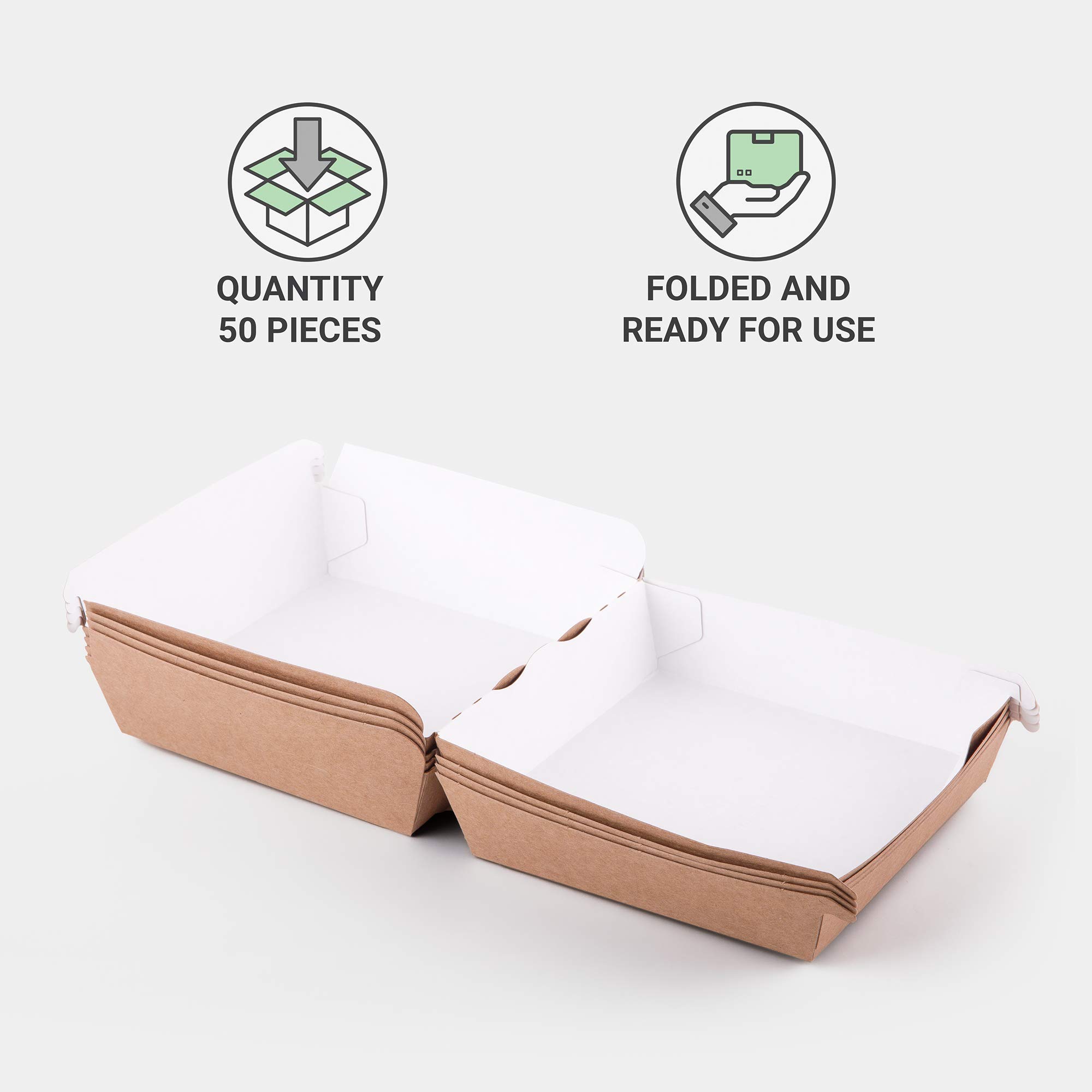 Pack of 50 pieces) Kraft Burger Boxes Size L Food Container Fast Food Meal Takeaway Disposable Box Hamburger Leakproof Eco-Friendly Recyclable (50, L