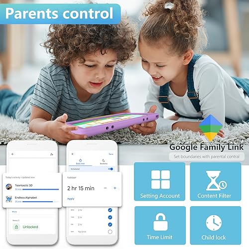 Miniatura 2 de YACXBTK Tablet para niños de 10.1 pulgadas Android 14, 8GB+64GB(TF 1TB) 6000mAh Tablet para niños WiFi6 Control parental, Desbloqueo facial,