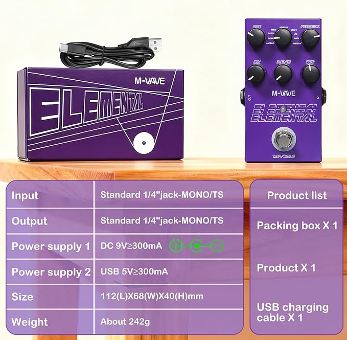 Pedal De Efectos M-VAVE Elemental Delay Digital con 9 Modos miniatura 7