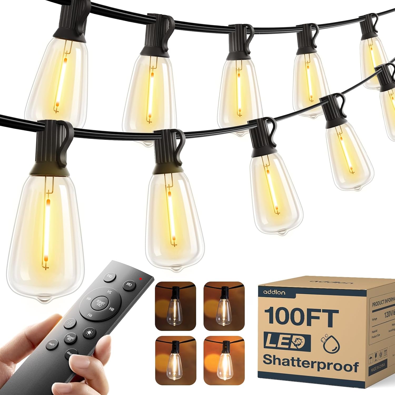 addlon 100FT LED Outdoor String Lights Review: Best Remote Dimmable Patio Lights for Backyard & Porch