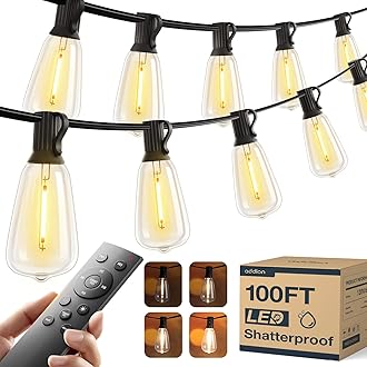 addlon 100FT LED Outdoor String Lights with Remote Waterproof Patio Lights with Shatterproof ST38 Replaceable Bulbs, Dimmable Outside Hanging Light Connectable for Porch, Backyard