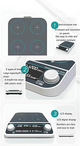 Miniatura 7 de Multi-Position Magnetic Stirrer,4 Stirring Points,2000 Ml Magnetic Stirrer,50-1500Rpm Adjustable Speed,Led LCD Display, Suitable for Schools and