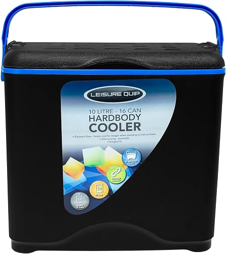 Leisure Quip Hardbody Cooler Box with Handle, 10 Liter Capacity, Black/Blue