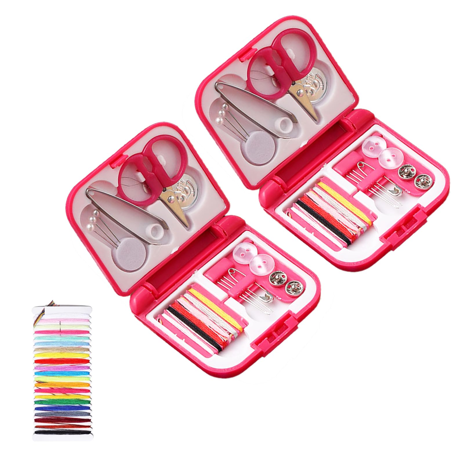 2 Pack Mini Sewing Kit Portable Sewing Supplies for Home Traveler, Adults, Beginner, Emergency, Contains Scissors, Threads, Needles (Rose)