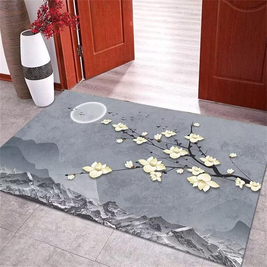 Tapis de chambre fille gris 80x150 cm au motif imprimé chinois